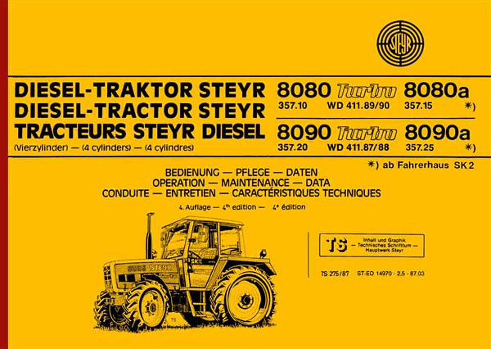Betriebsanleitung Steyr Typ 8080, 8080a, 8090 und 8090a im Oldtimer Traktor Ersatzteile Shop online kaufen