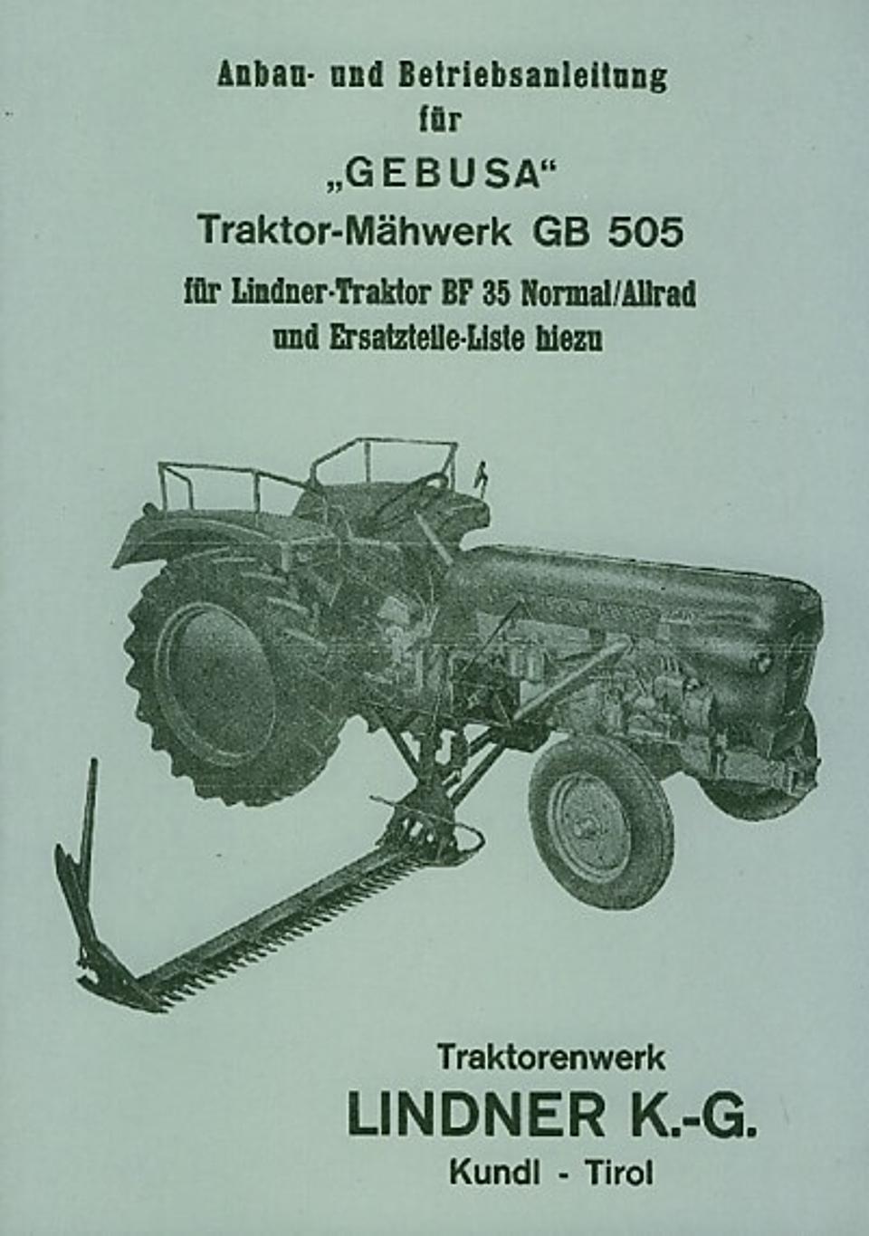 Ersatzteilbuch Gebusa Mähwerk Lindner BF 35, BF 45, Lindner